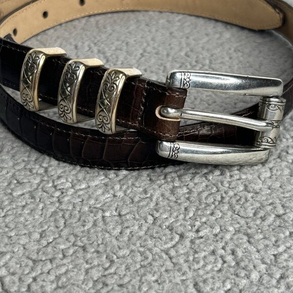 Brighton Accessories - Brighton Belt Womens Small 26 Brown Leather Croc Two Tone Gold Silver Western